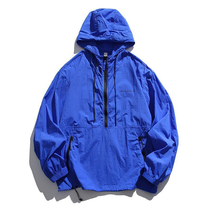 Unisex Leichter Ripstop-Hoodie-Anorak mit Halbreißverschluss, Kordelzug & Reißverschlusstaschen Drune