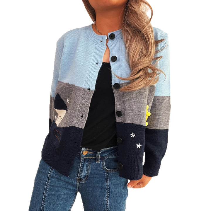 Damen verspielte Strickjacke mit kreativen Applikationen Drune