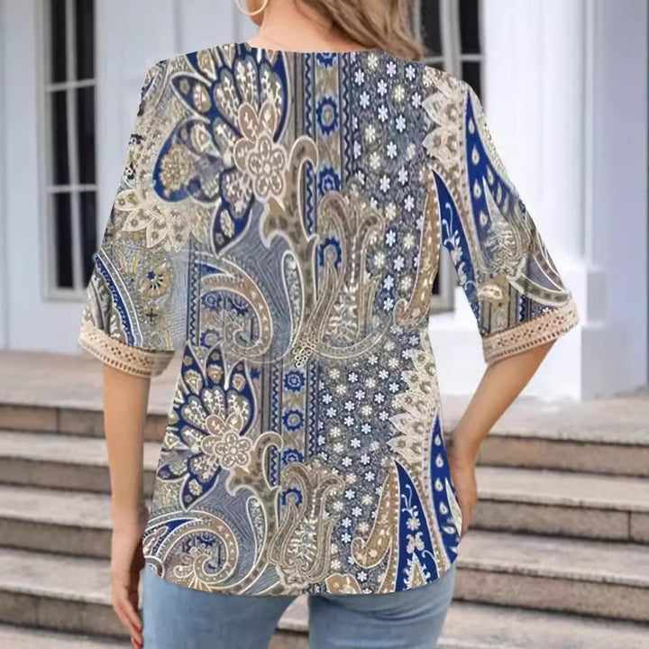 Damen Trendiges Boho-Shirt mit dekorativem Häkelkragen Drune