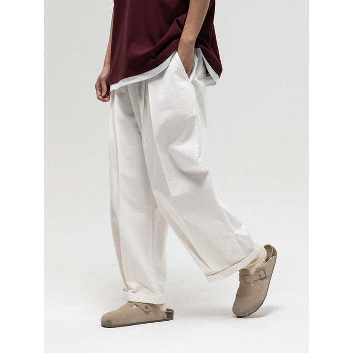 Damen Weite High‑Waist Bundfalten-Hose mit elastischem Kordelbund und gekrempeltem Saum Drune