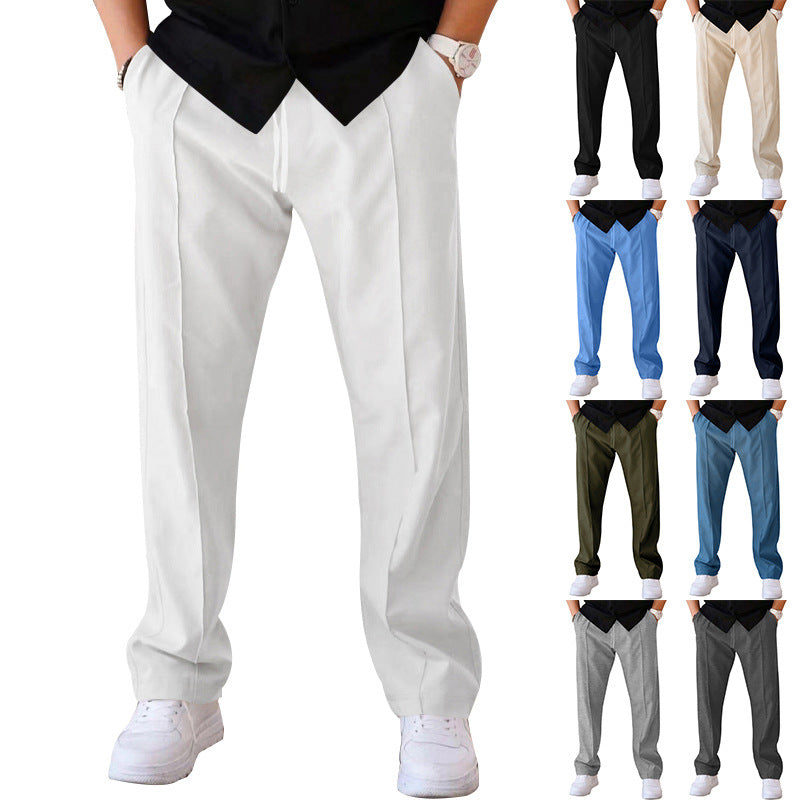 Herren Relaxed-Fit Freizeit-Hose mit Bügelfalte, Tunnelzug und Eingrifftaschen Drune