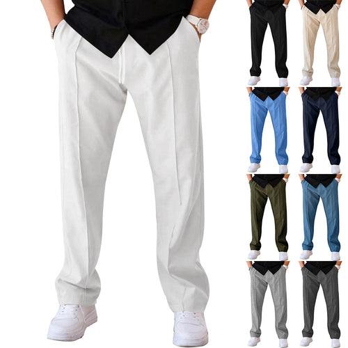 Herren Relaxed-Fit Freizeit-Hose mit Bügelfalte, Tunnelzug und Eingrifftaschen Drune