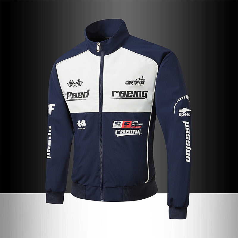 Herren Trackjacke im Motorsport-Look mit Logoprints und Stehkragen Drune