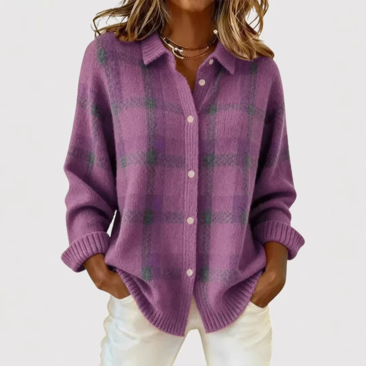 Damen Modische Karierte Strickjacke