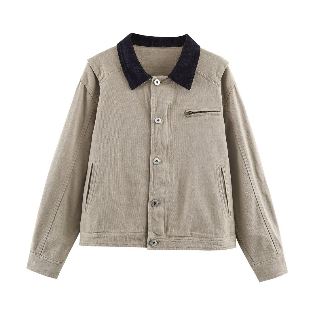 Damen Kurzblouson im Worker‑Look mit Cordkragen und Reißverschlusstasche Drune