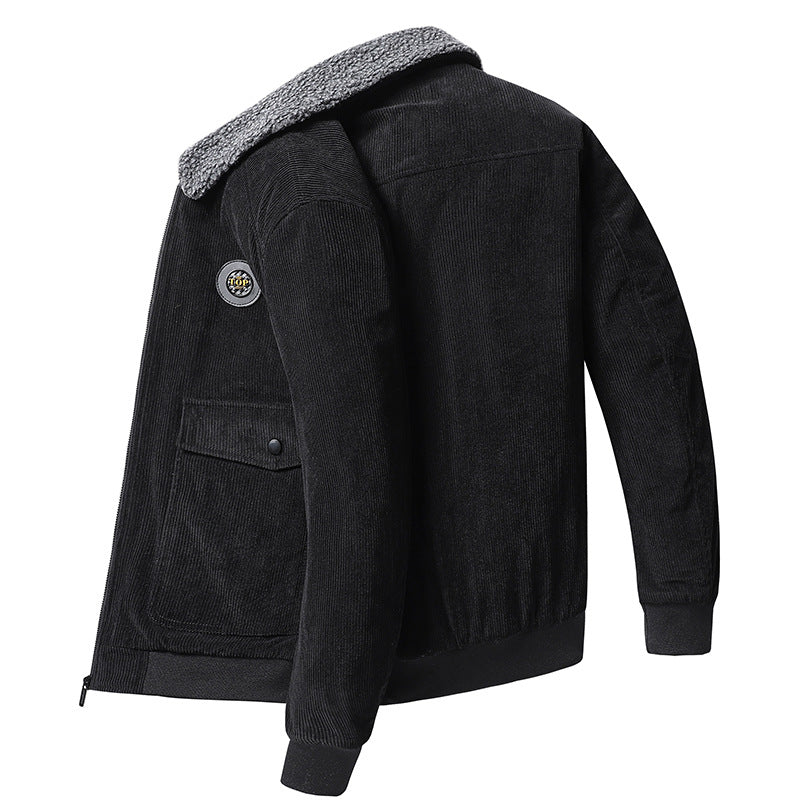 Herren nan Cordjacke mit Teddykragen, aufgesetzten Klappentaschen und elastischen Bündchen Drune