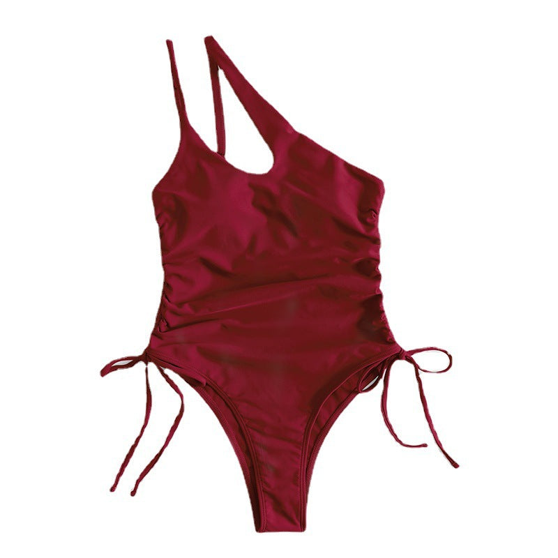 Damen Einteiler Badeanzug mit asymmetrischem Design und Rüschen Drune