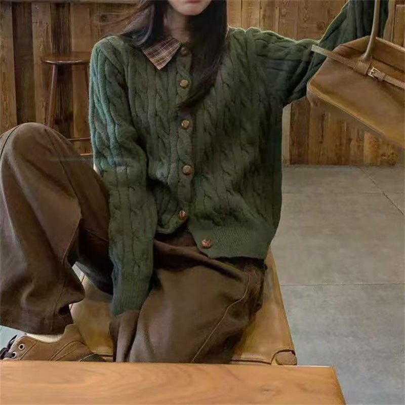 Damen Strickjacke mit strukturiertem Muster und klassischem Hemdkragen Drune