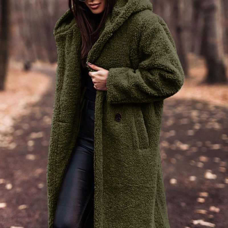 Drune | Damen Stilvolle Lange Kapuzenjacke Warmes Design