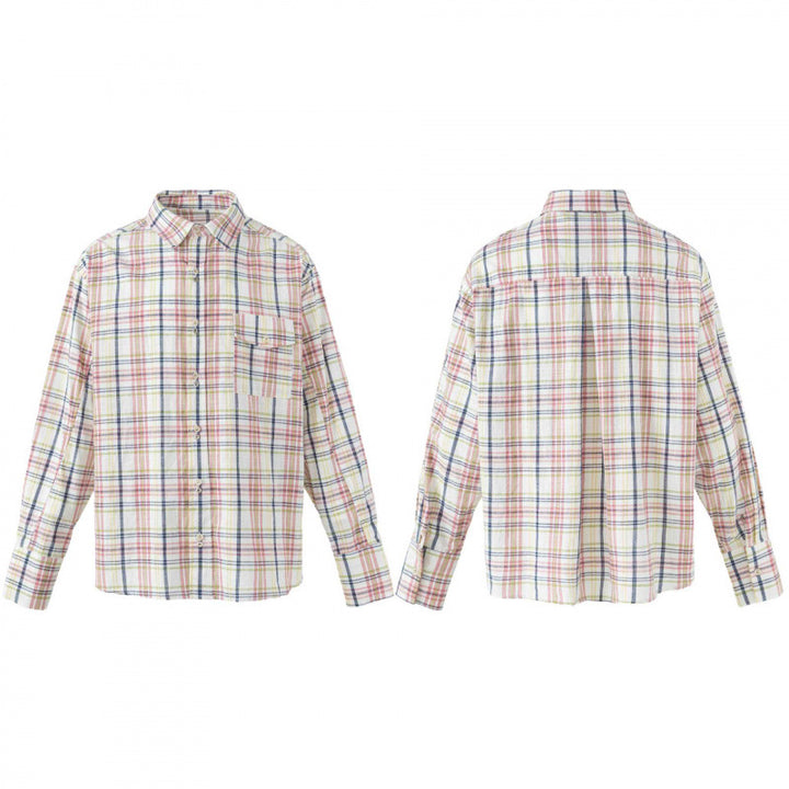 Unisex Karierte Overshirt-Hemdjacke mit Brusttasche und Boxy-Schnitt Drune