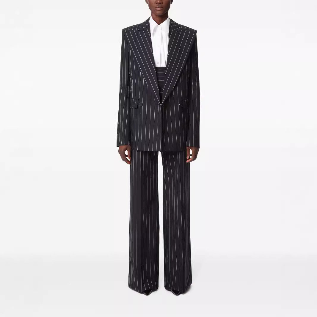 Damen Hochtaillierte weite Nadelstreifen-Hose im Tailoring-Stil Drune
