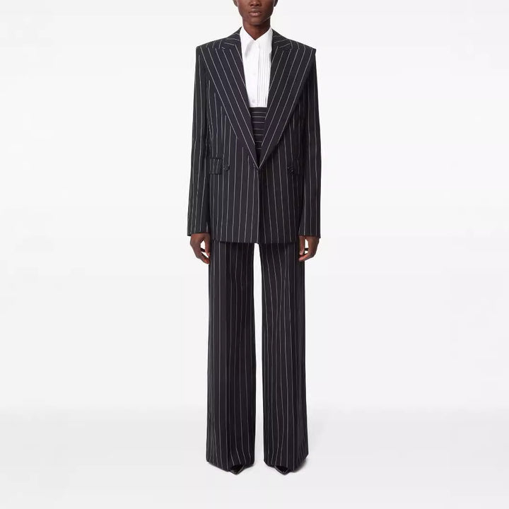 Damen Hochtaillierte weite Nadelstreifen-Hose im Tailoring-Stil Drune