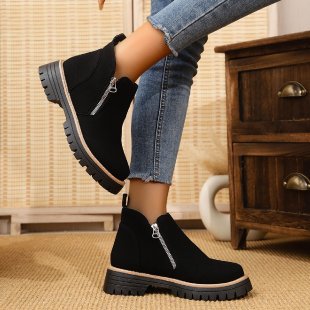 Damen Kurzschaft-Stiefelette aus Velourslederoptik mit profilierter Gummisohle und seitlichem Reißverschluss Drune