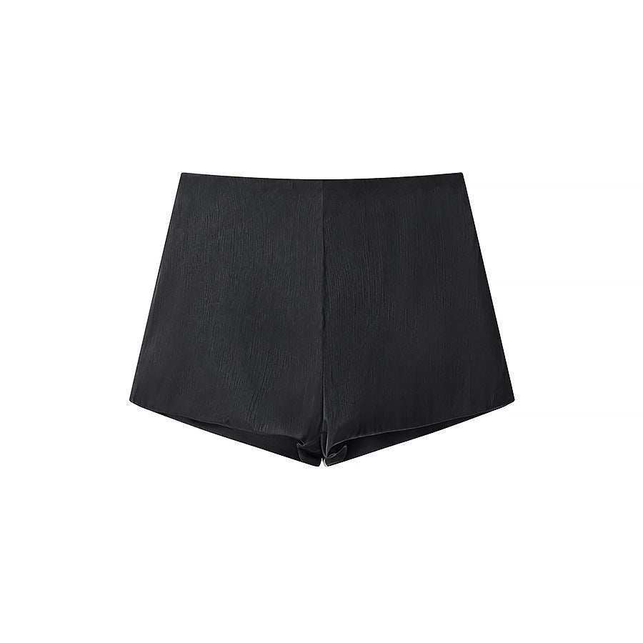 Damen nan luftiges Chiffon-Wickelblusen-Set mit Schärpe und Lagen-Shorts Drune
