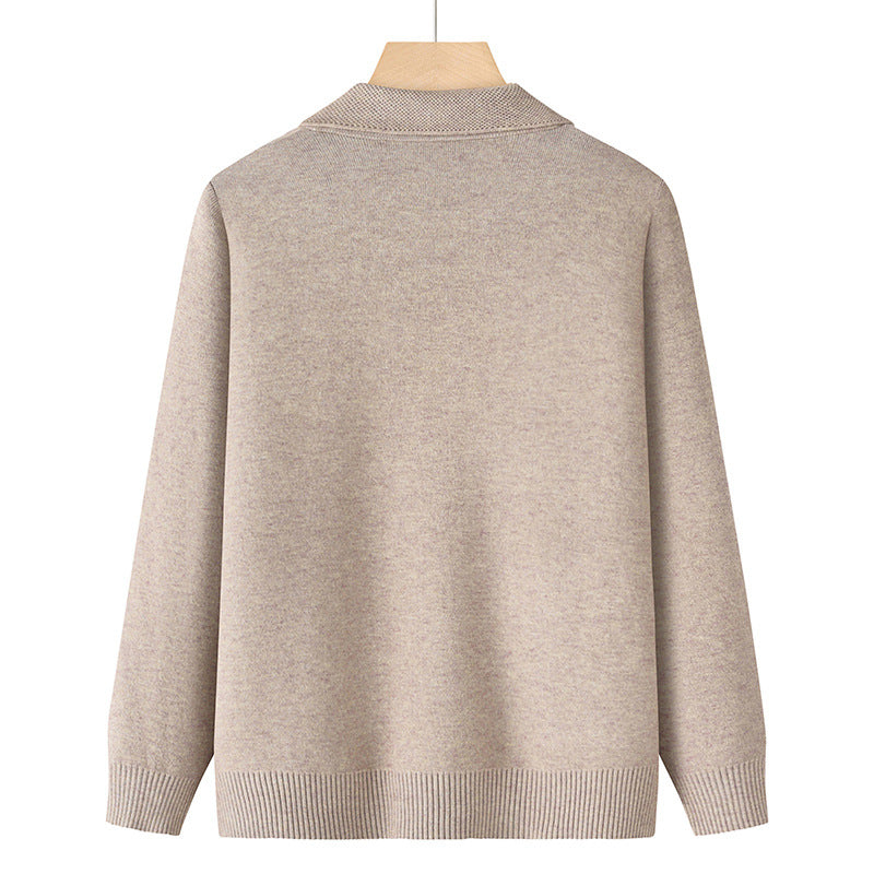 Damen nan bestickte Strickjacke mit Hemdkragen, Eingrifftaschen und floraler Stickerei Drune