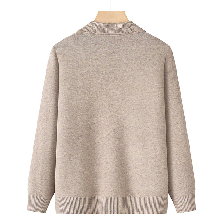 Damen nan bestickte Strickjacke mit Hemdkragen, Eingrifftaschen und floraler Stickerei Drune