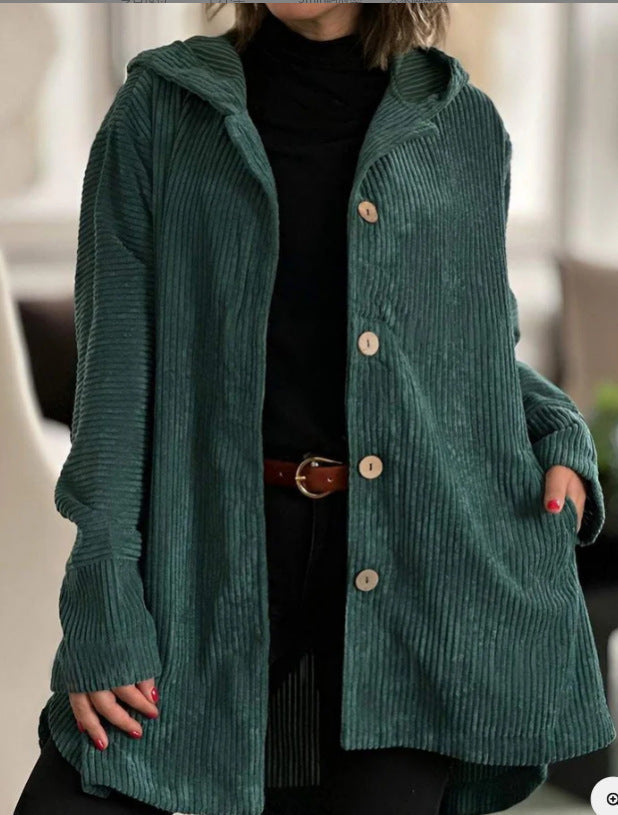 Damen lässige und gemütliche Cordjacke mit Kapuze Drune