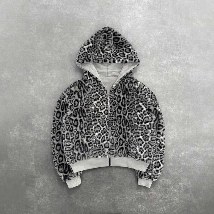 Unisex Kapuzen-Sweatjacke mit Kunstfellfutter, verkürztem Schnitt und Kreuz-Reißverschluss Drune