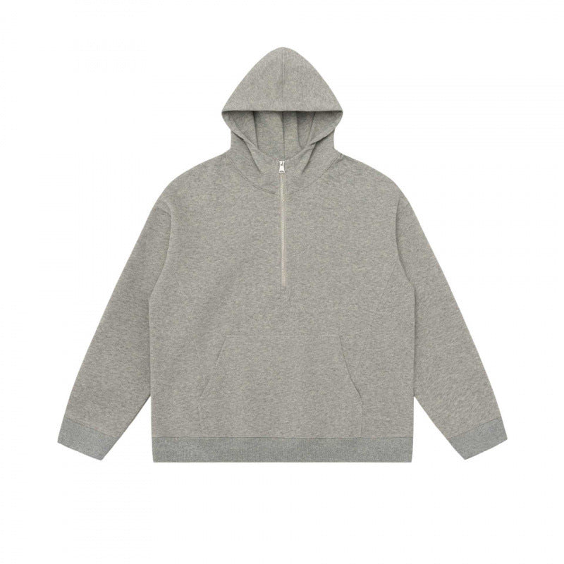 Unisex Kapuzen-Halbzip-Sweatshirt mit Kängurutasche und Rippbündchen Drune