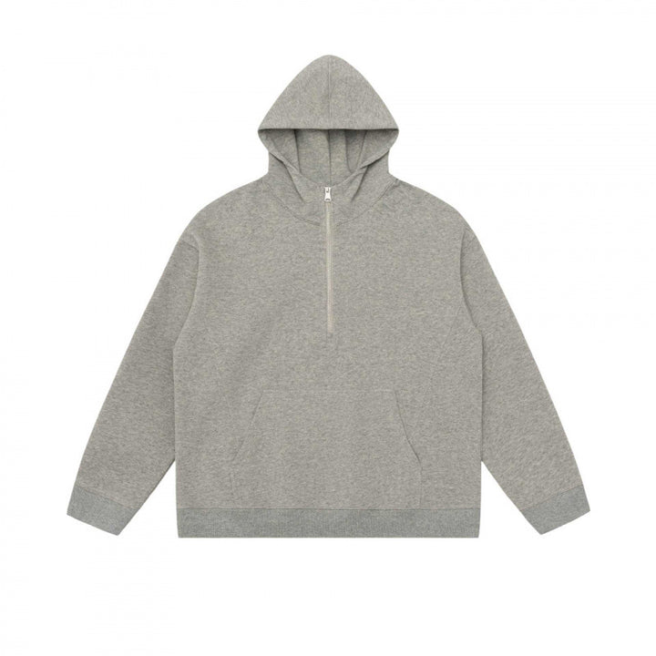 Unisex Kapuzen-Halbzip-Sweatshirt mit Kängurutasche und Rippbündchen Drune