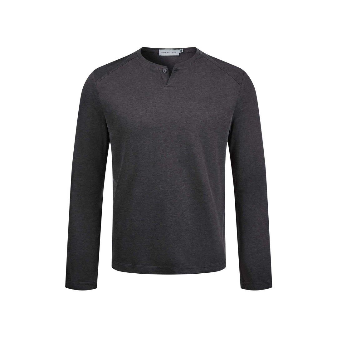 Herren Feines Longsleeve-Henley mit kurzem Knopfverschluss und Raglanärmeln Drune