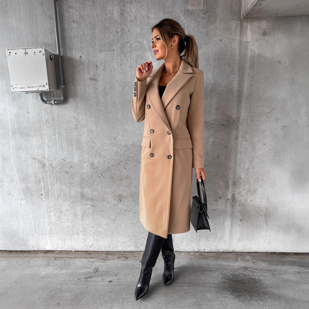 Damen Doppelreiher-Wollmantel mit eleganter Knopfleiste und komfortablem Schnitt Drune
