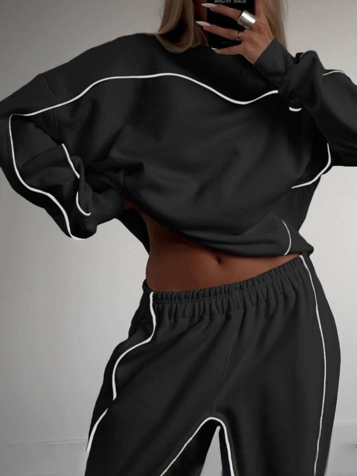 Damen nan kurzes Crop-Sweatshirt und lässige Jogginghose mit kontrastierenden Paspeln Drune