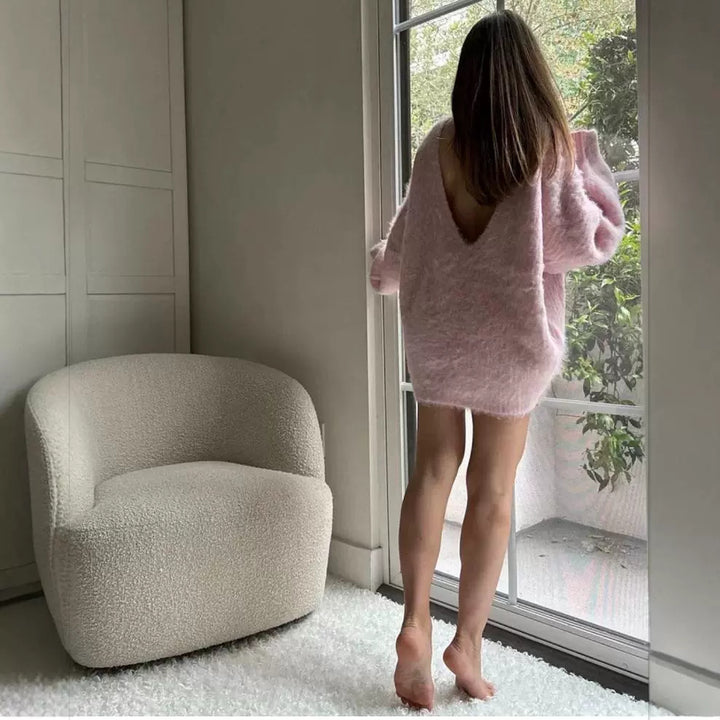 Damen modischer V-Ausschnitt Pullover mit puffärmeligen Details Drune