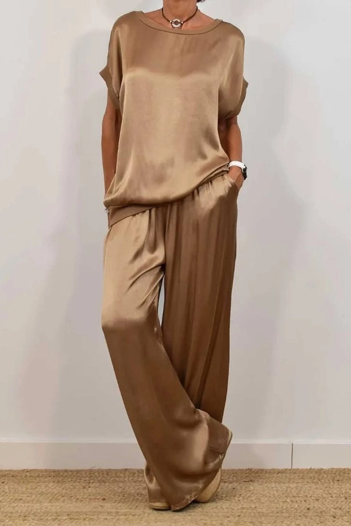 Damen elegantes Lounge-Set mit fließendem Schnitt und elastischem Bund Drune