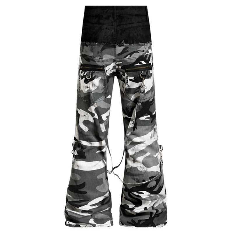 Damen Weite High‑Waist Cargohose im Camouflage‑Look mit Bondage‑Riemen Drune