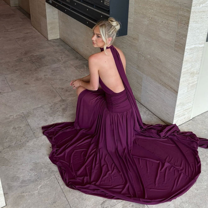 Damen Elegantes Maxikleid mit hochgeschlossenem Design und verführerischem Schlitz Drune