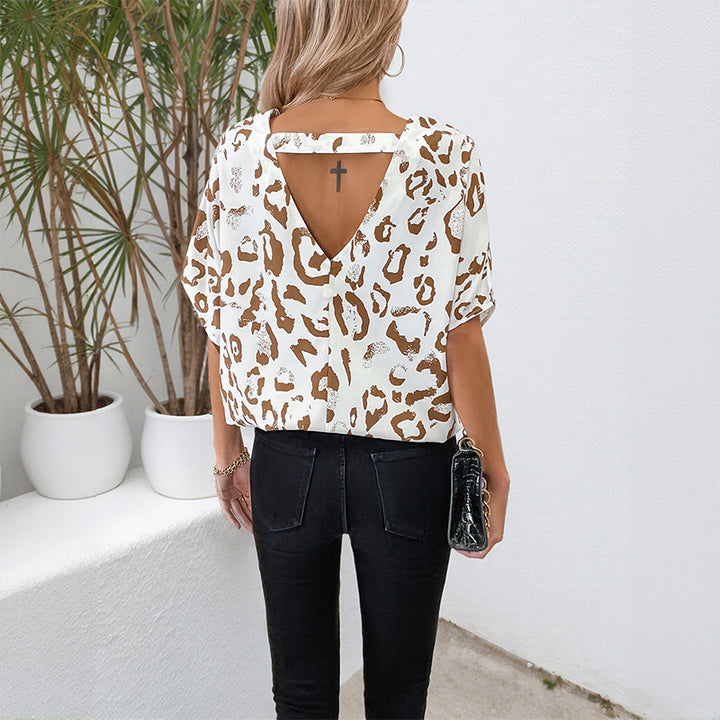 Damen luftiges Blusenshirt mit animalischem Print und elegantem V-Ausschnitt Drune