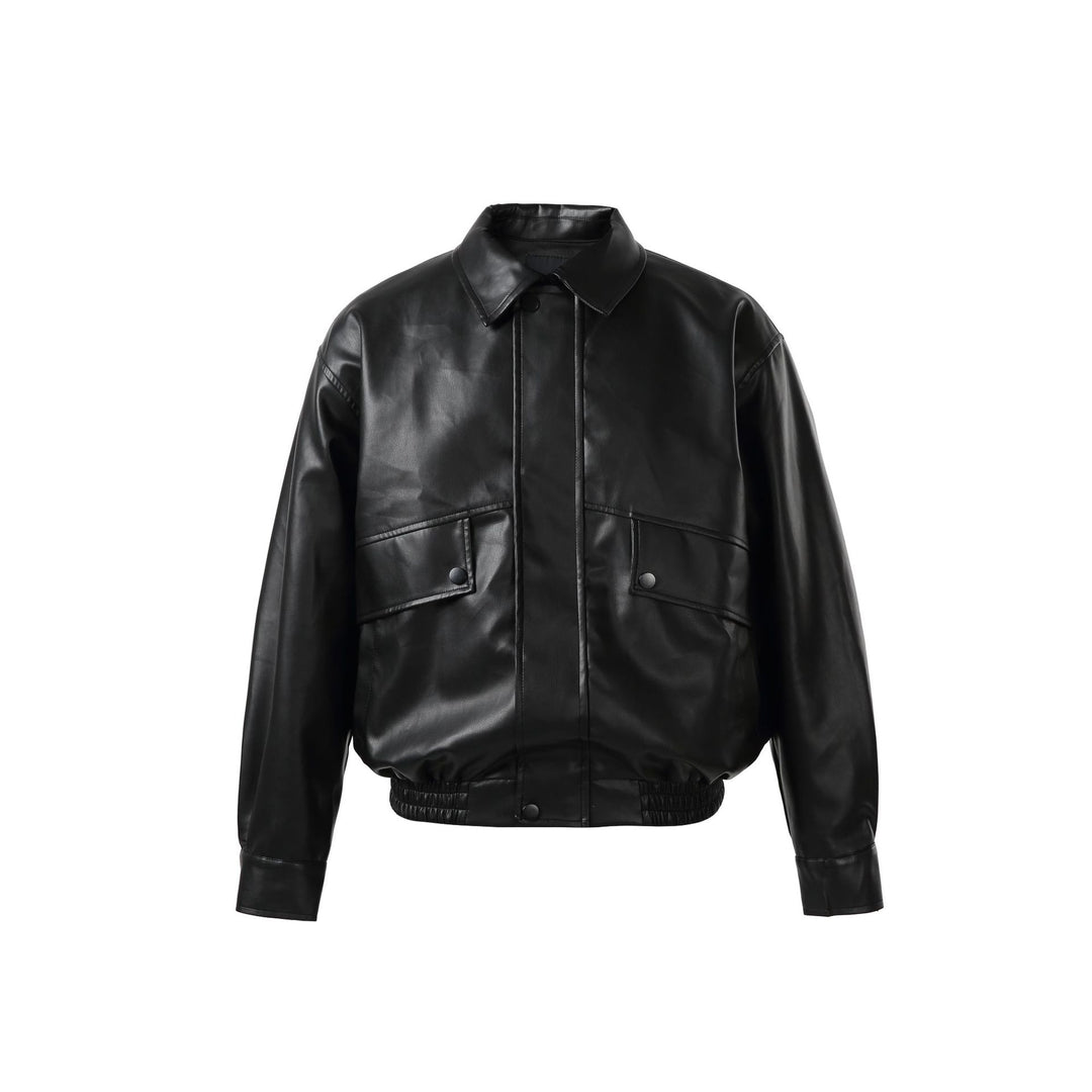 Unisex Kurz geschnittene Kunstleder‑Bomberjacke mit kastigem Boxy‑Schnitt Drune