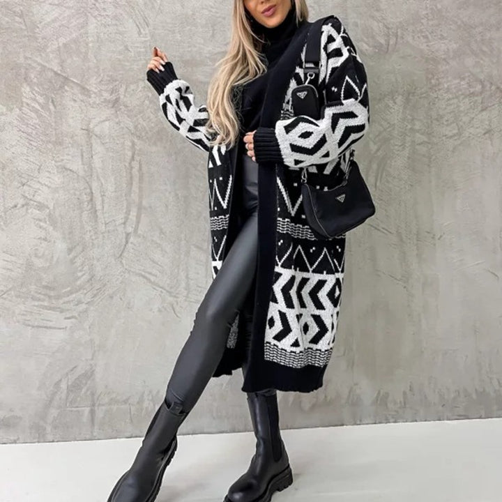 Damen Grobstrickcardigan mit geometrischem Muster und oversized Passform Drune