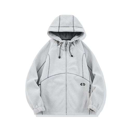 Unisex Oversize Fleece-Kapuzenjacke mit Kontrastnähten und Reißverschlusstaschen Drune