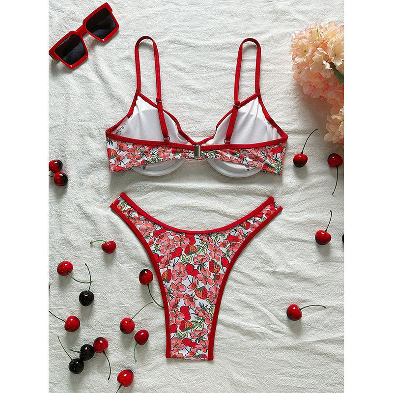 Damen Push-Up-Bikini mit floralen Mustern und verstellbaren Trägern Drune