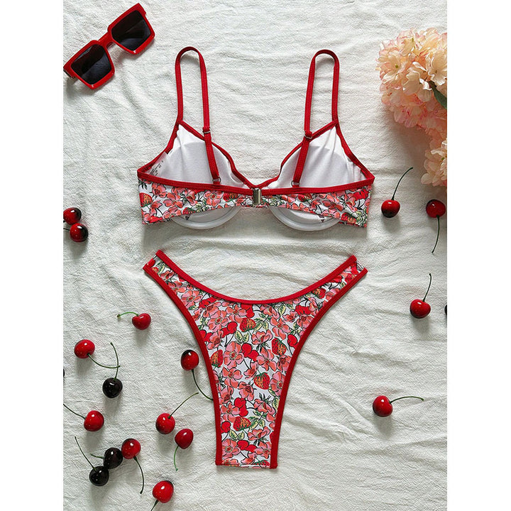 Damen Push-Up-Bikini mit floralen Mustern und verstellbaren Trägern Drune
