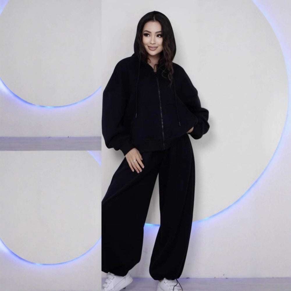 Damen nan übergroße Kapuzenjacke mit Reißverschluss und weite Jogginghose Lounge Set Drune