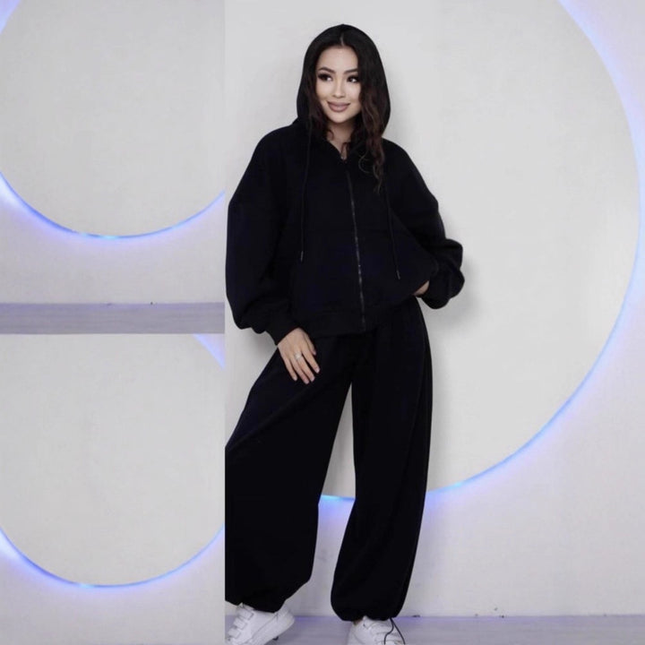 Damen nan übergroße Kapuzenjacke mit Reißverschluss und weite Jogginghose Lounge Set Drune