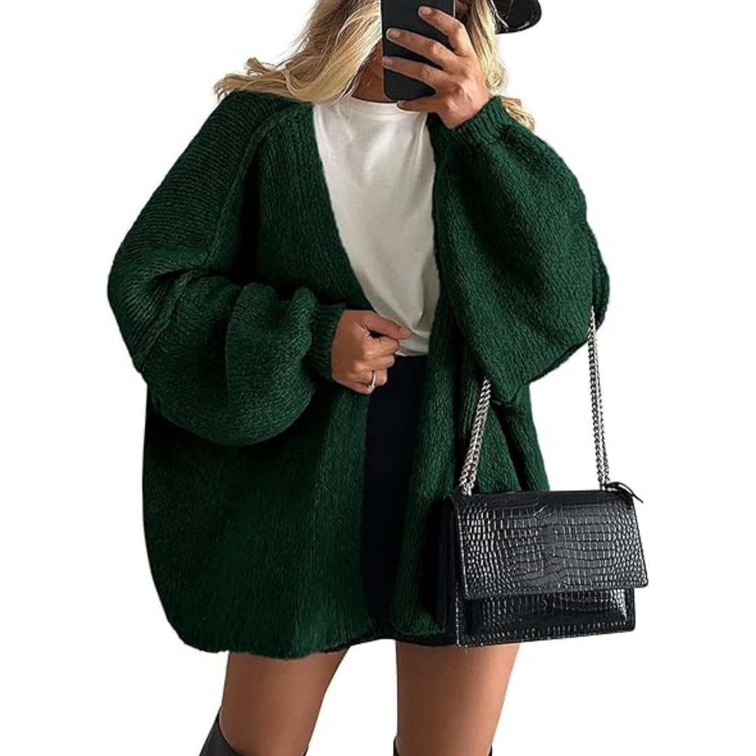 Damen Oversize Strickcardigan mit Ballonärmeln und offener Front Drune
