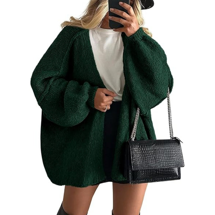Damen Oversize Strickcardigan mit Ballonärmeln und offener Front Drune