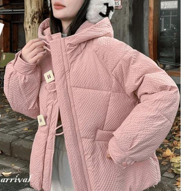 Damen Puffy Winterjacke mit Kapuze und dekorativen Knöpfen Drune