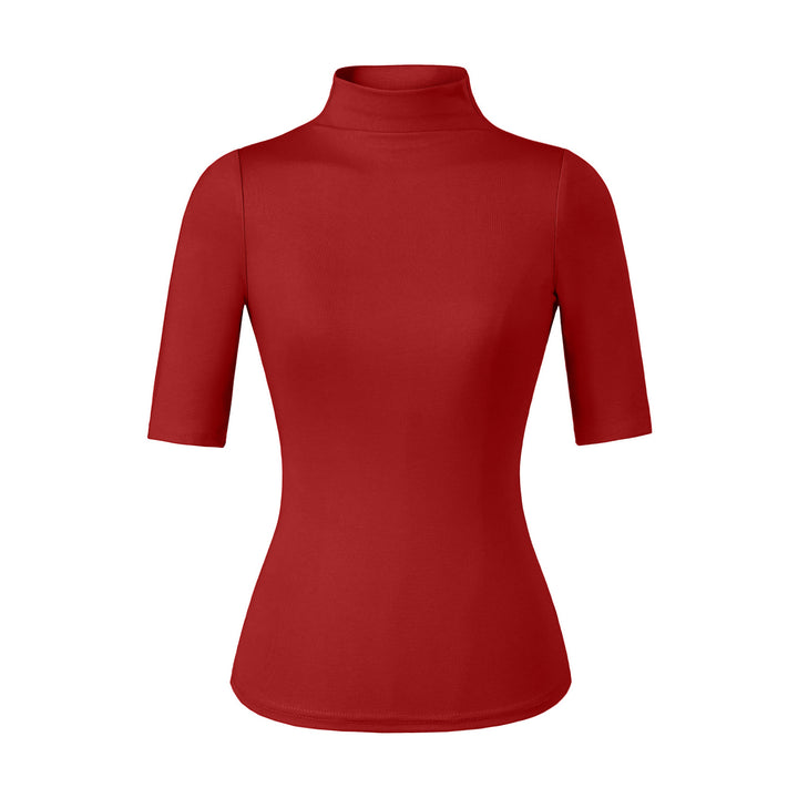 Damen Figurbetontes Stehkragen-Shirt mit halblangen Ärmeln Drune