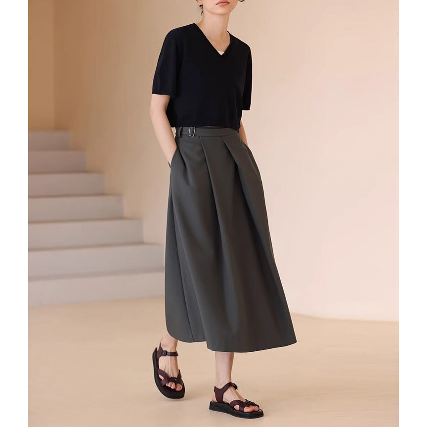 Damen Eleganter, weit geschnittener Maxirock mit Taillengürtel Drune