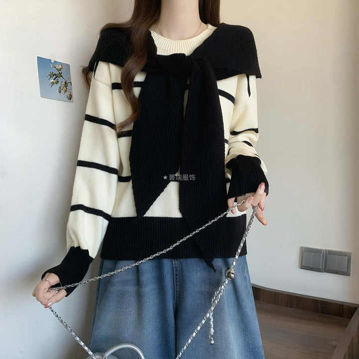 Damen lässiger Pullover mit Bindegürtel Drune