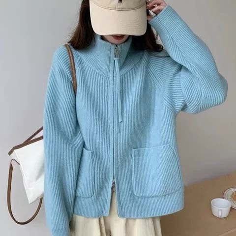 Damen Hochwertiger Strickjacke mit Reißverschluss Drune