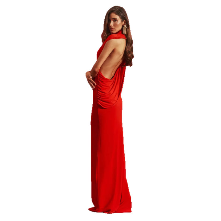 Damen Elegantes Abendkleid mit tiefem Rückenausschnitt und fließendem Drapé Drune