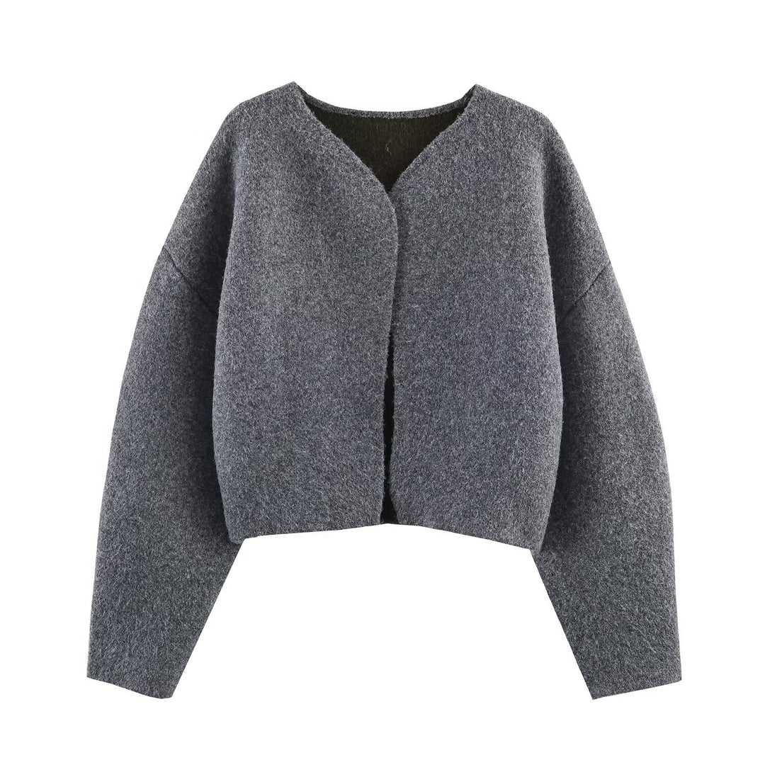Damen Kurz geschnittene Boxy-Jacke aus Bouclé‑Wollmix mit offenem V‑Ausschnitt Drune