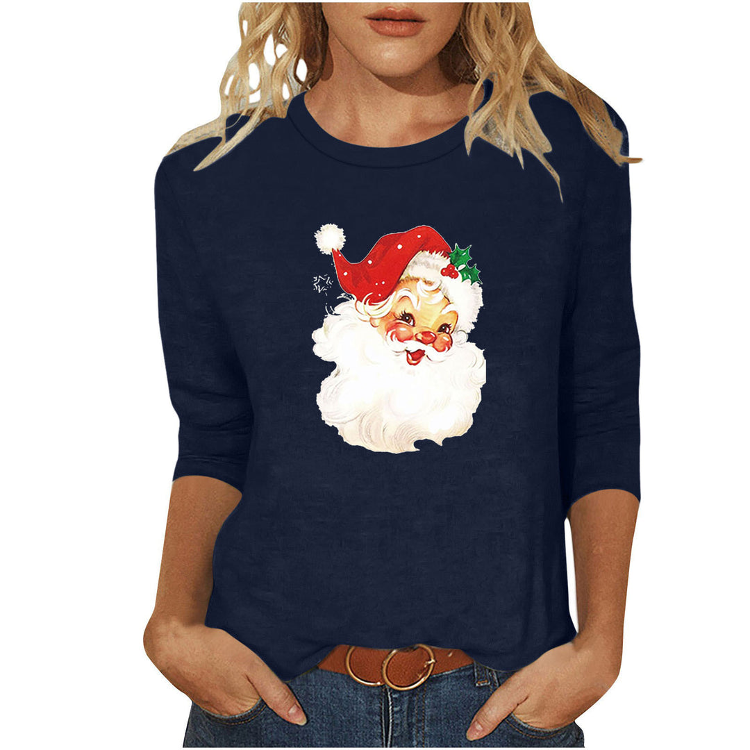 Damen nan lässiges Sweatshirt mit nostalgischem Weihnachtsmannprint und dreiviertelärmeln Drune