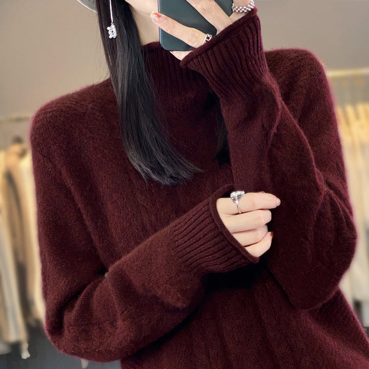 Damen Weicher Zopfstrick‑Mockneckpullover mit kaschmirähnlicher Haptik und verlängerten Rippbündchen Drune